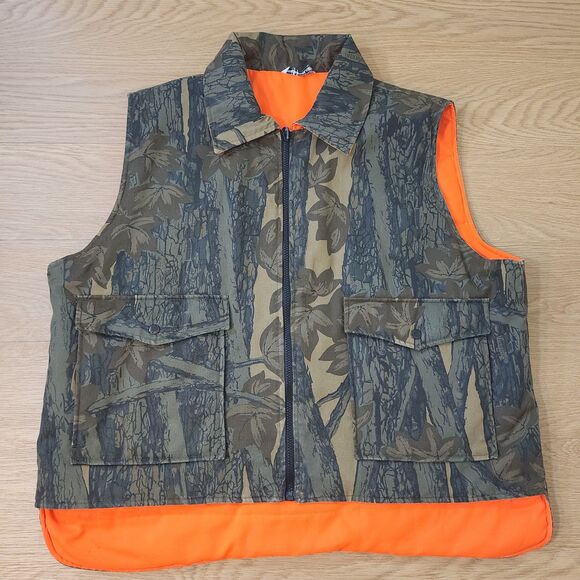 VINTAGE Winchester Vest Mens XL Trebark Camo Full Zip Reversible Neon Hunting - Picture 1 of 12